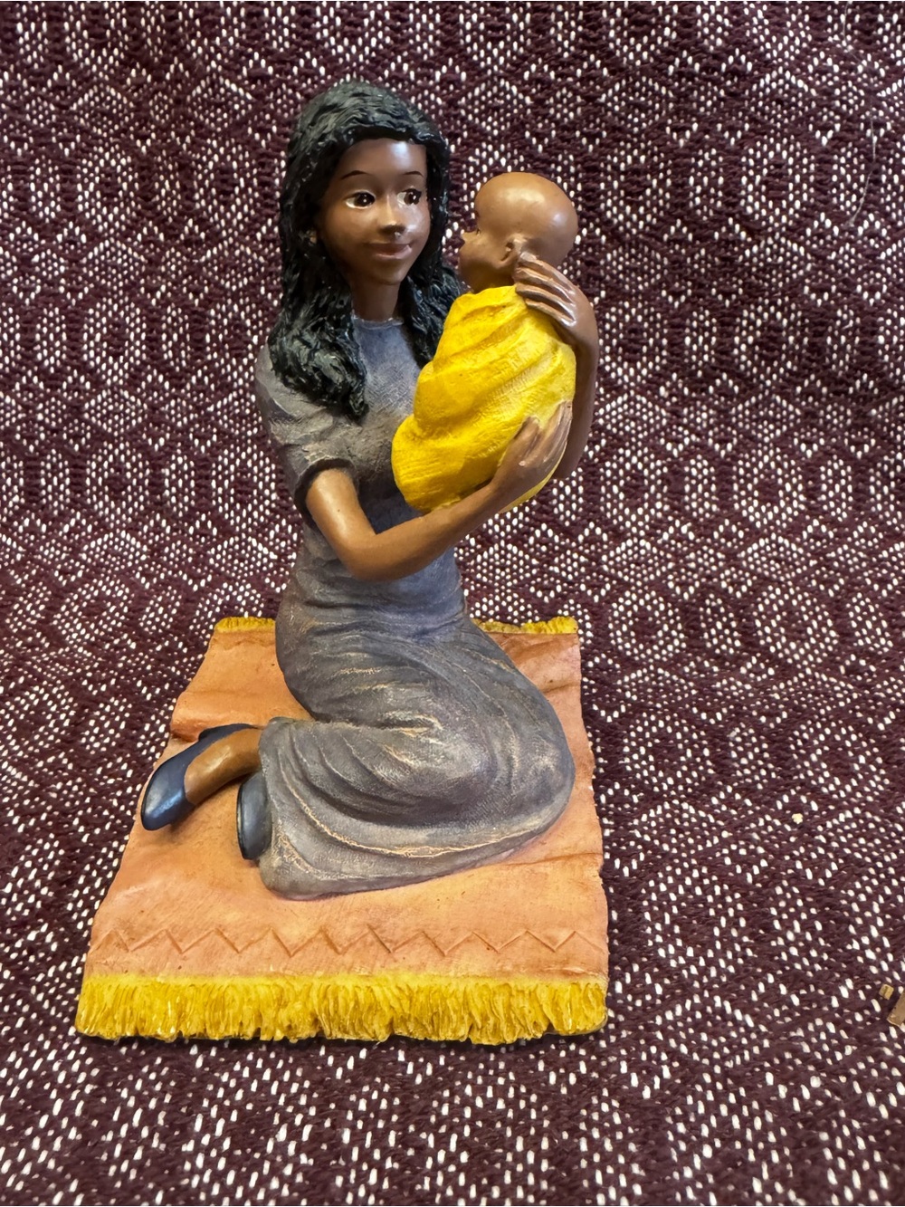 Decorative Mother and Child Figurine in Gray and Yellow